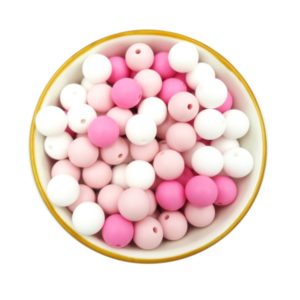 Perles silicone rondes 12mm lote de rose