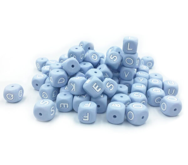 Perles alphabet en silicone bleu